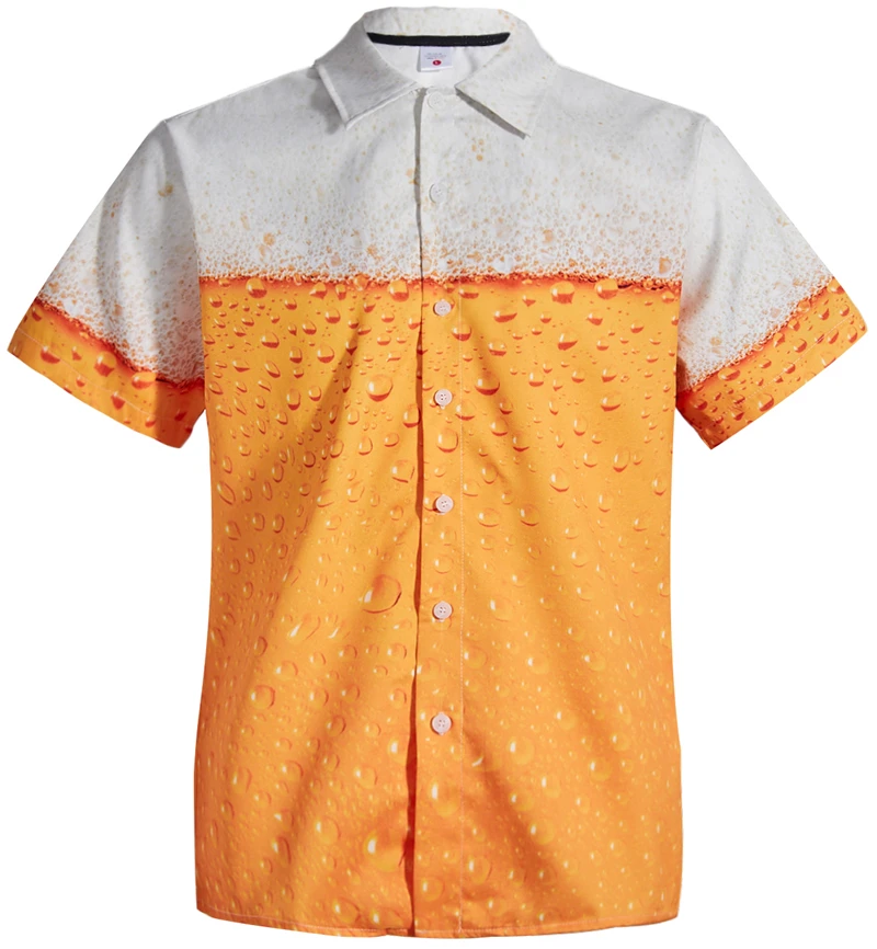 Beer Print Shirt Mens Funny Novelty Dress Shirts Short Sleeve Tops Male Slim Fit Blouse Hawaiian Casual Brand Clothing | Мужская одежда
