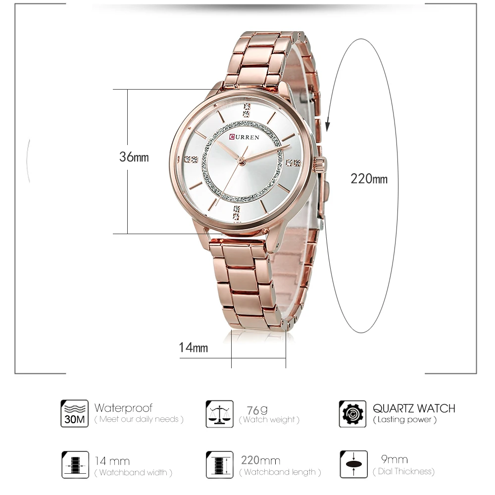 CURREN, горячая распродажа, часы для женщин, брендовые, модные, женские, нарядные часы, женские, нержавеющая сталь, кварцевые, водонепроницаемые часы, Montre Femme