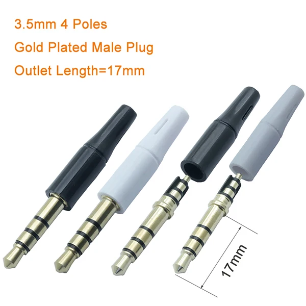 17mm 4P Gold 10 шт. стерео джек 3,5 мм 3/4 полюс штекер розетка Длина = 17 мм/14 мм для DIY наушники гарнитура золото/Nickled позолоченный штекер - Цвет: 17mm 4P Gold