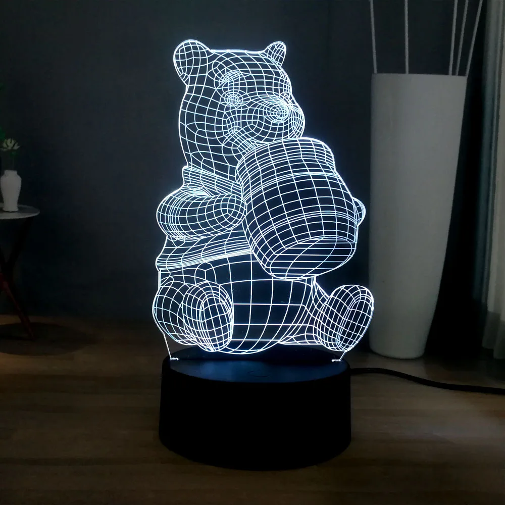 3D милый ночной Светильник Винни 7 цветов USB светодиодный детский ночник