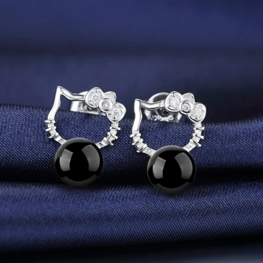 Женские серьги Hello Kitty Модные Серебристые красного и черного цвета красивые милые