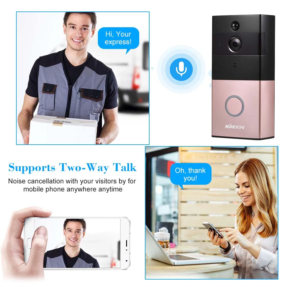 KKmoon HD 720P IP Wireless Voice intercom Doorbell Smart Video Door Bell Infrared Night View Rainproof PIR Phone APP Control |