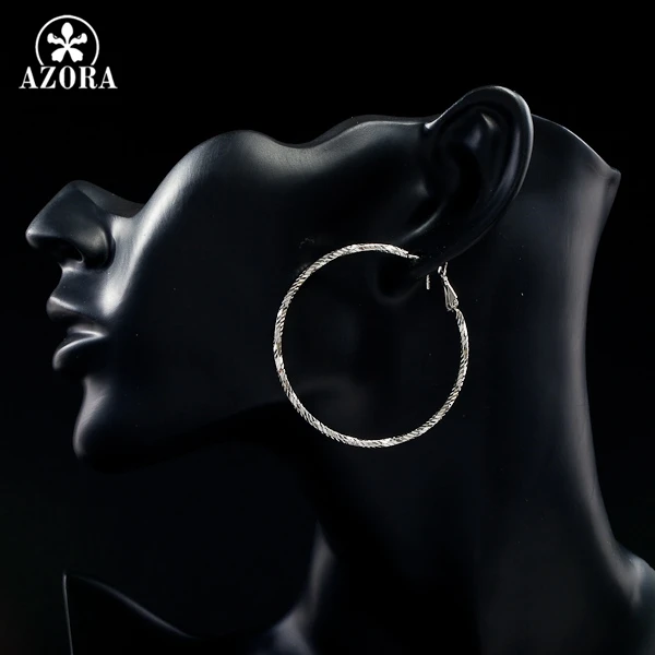 Классические круглые серьги кольца AZORA TE0024 белого и золотого цвета|hoop earrings|round hoop