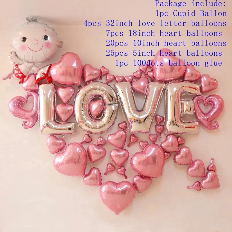 58 шт розовые золотые воздушные шары из фольги с надписью любовь набор для
