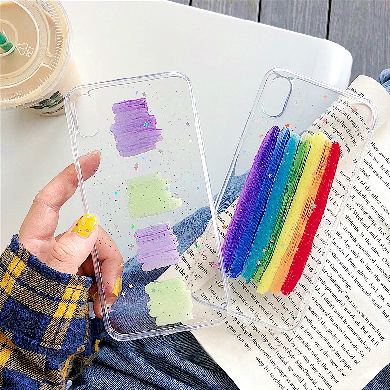 Colorful shiny Stars Smooth Phone Cases For iphone Xs MAX Case XR X 6 6s 7 8 plus Candy Color Rainbow Clear Soft TPU Back Cover |