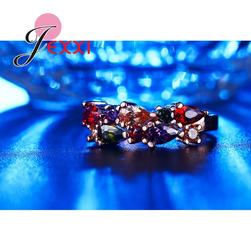 

Vintage Retro Style Rose Gold Color Jewelry Fashion Women Finger Accessories Beautiful Multi-crystal Wedding Ring