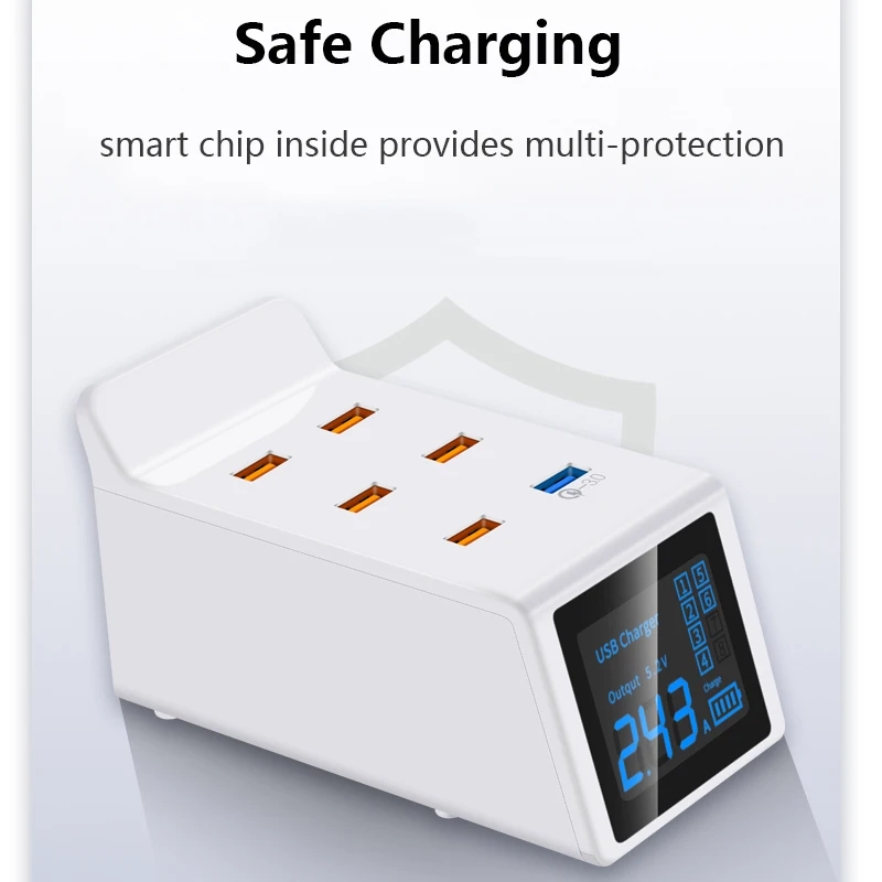 Многопортовая настольная USB зарядная станция с ЖК-дисплеем, умная Быстрая зарядка 3,0, быстрая зарядка, USB зарядное устройство, док-станция, EU, US, UK, AU Plug
