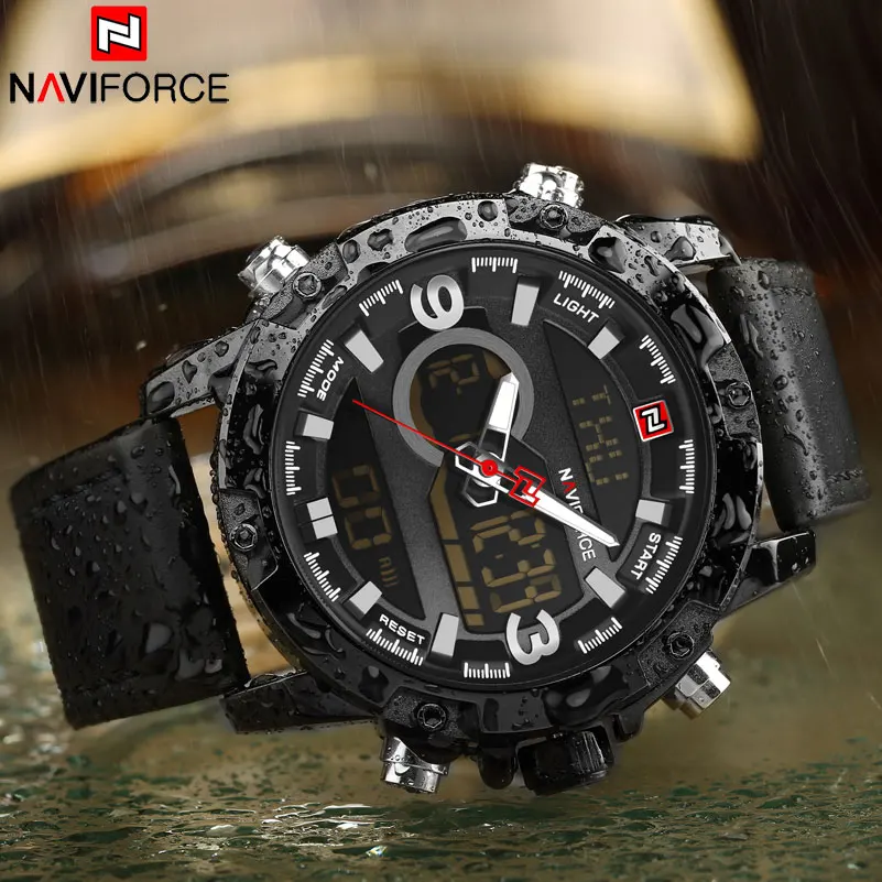Мужские спортивные наручные часы naviforce Брендовые Часы с двумя дисплеями