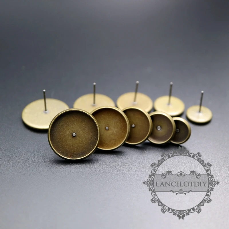 

8/10/12/14/16MM vintage style brass bronze earrings studs bezel DIY earrings supplies 1701067