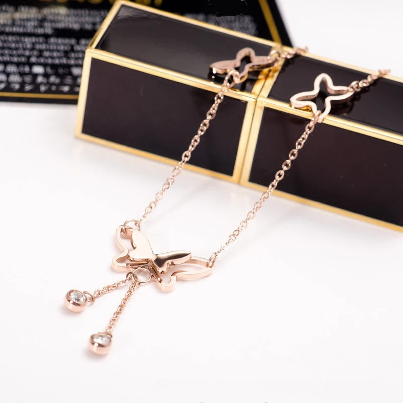 YUN RUO модный бренд браслет розового золота на лодыжку циркониевые бабочки