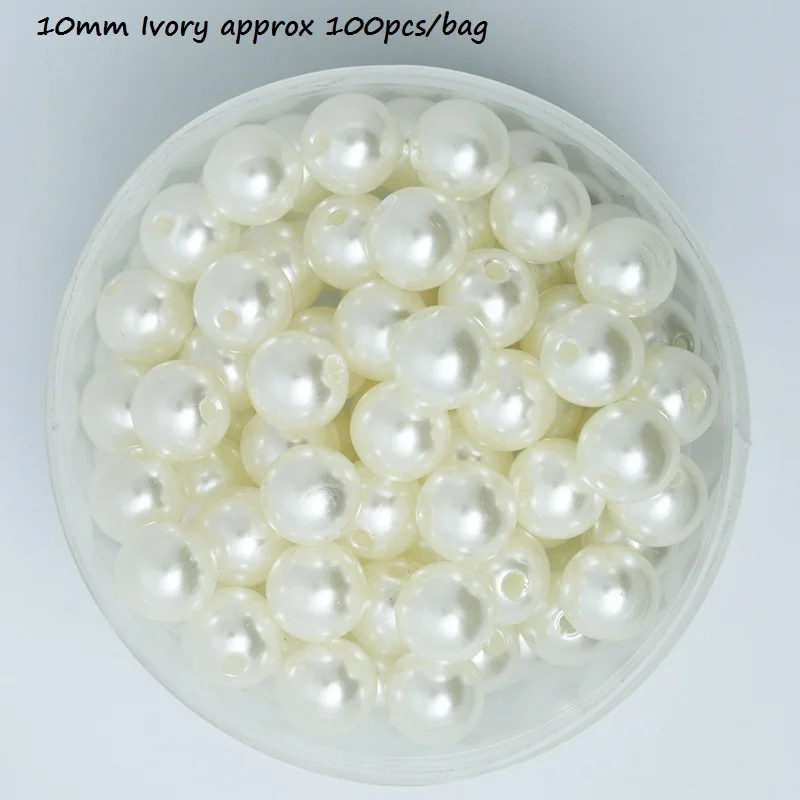 10mm Ivory 100pcs 4/6/8/10/12/14/16/18/20 мм отверстие 2 мм белого цвета и цвета слоновой кости, с жемчугом искусственные круглые бусины ABS для бижутерии, материал для рукоделия серьги с подвесками решений - Цвет: 10mm Ivory 100pcs