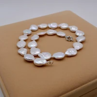 pearl necklace white natural pearl short necklace silver coin flat ladies necklace engagement jewelry mom gift
