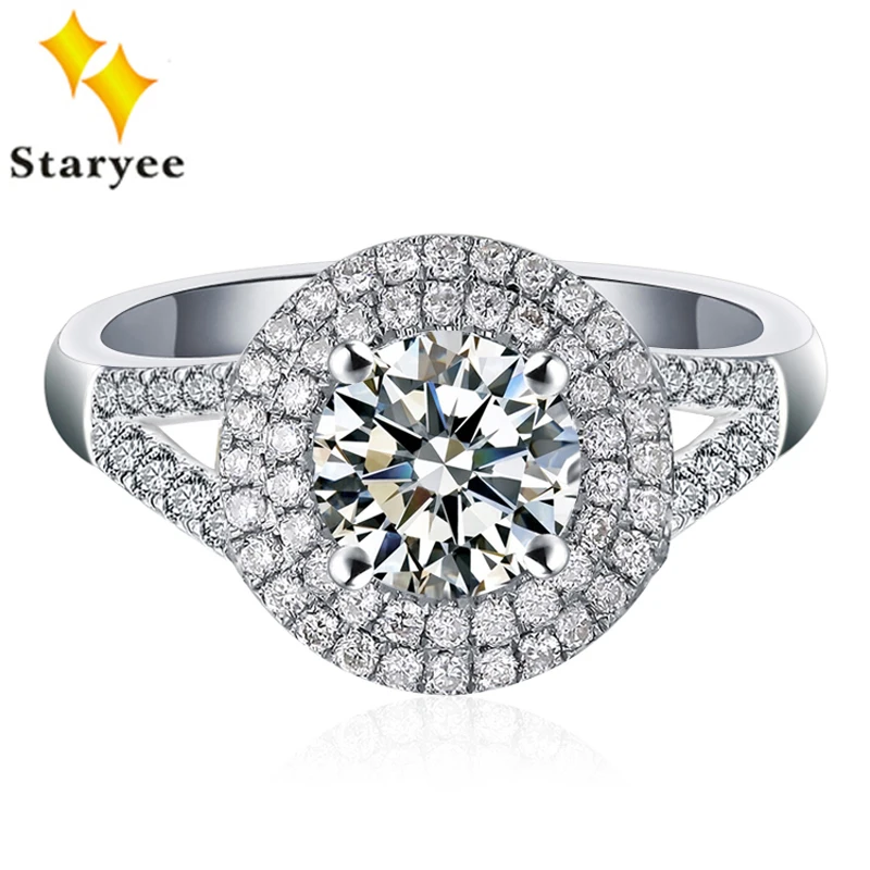 

Luxury 18K Real White Gold Certified 0.5 CT D-E-F color Forever One Moissanite Diamond Halo Engagement Rings For Women Wedding