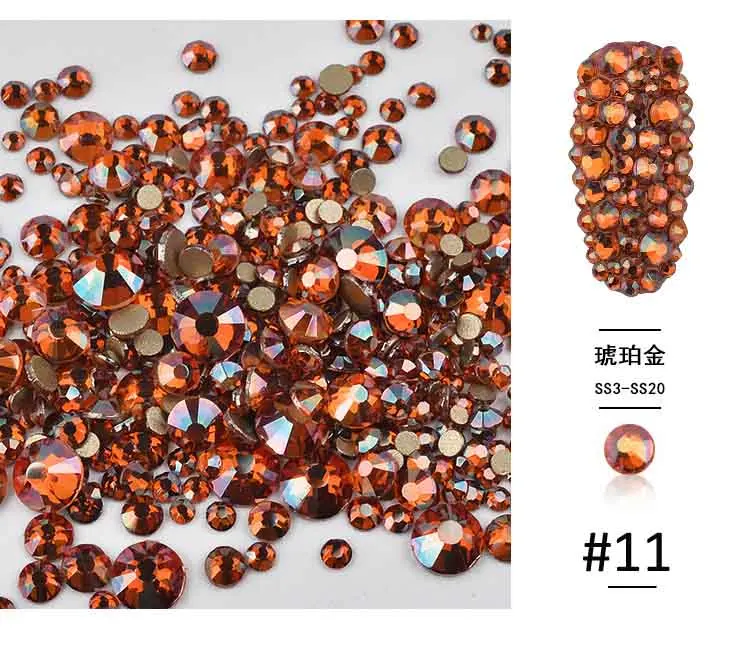 Amber gold 1440 шт микс 6 размер блестящий кристалл AB стеклянные стразы для ногтей 6-20# плоская задняя сторона круглые украшения для ногтей камни не исправление Стразы Алмаз - Цвет: Amber gold