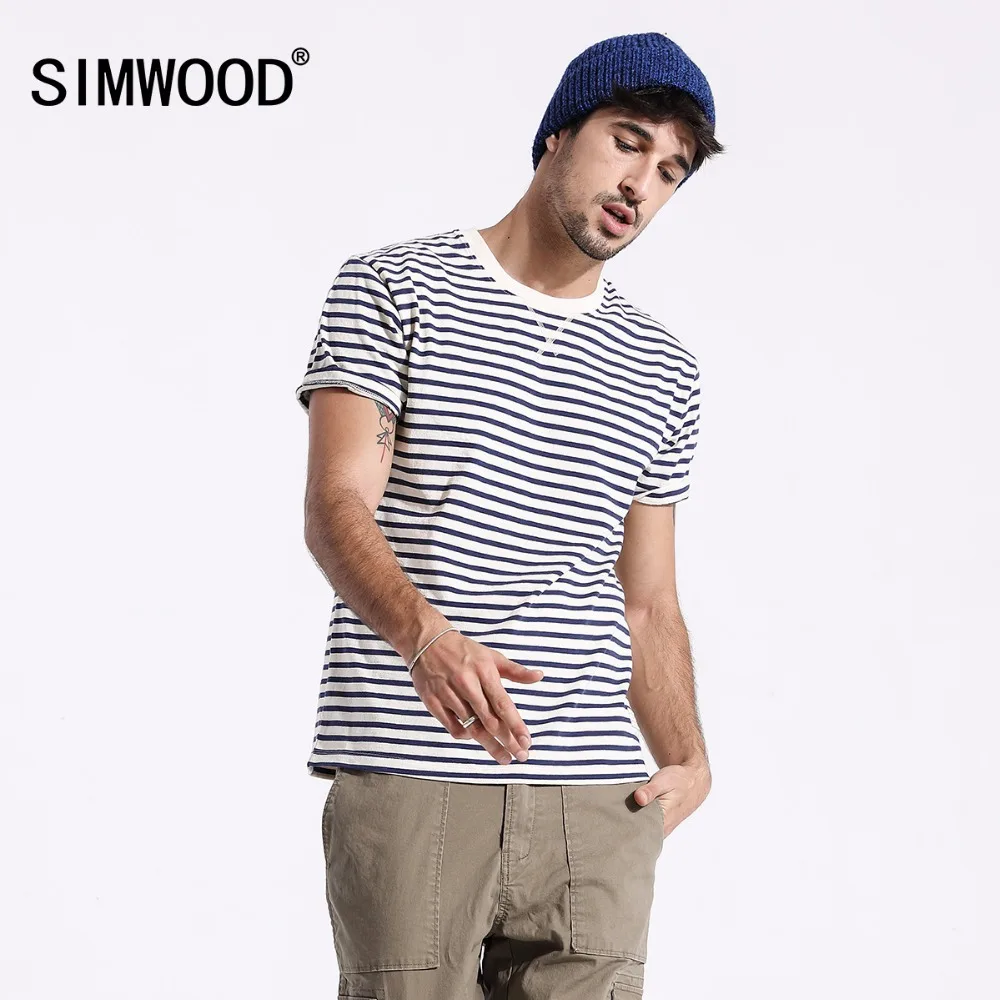SIMWOOD 2019 брендовые летние топы оригинальный хлопок короткий рукав в полоску