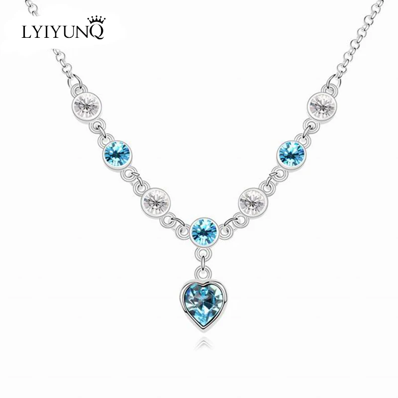 D825 S Sky Blue Корейская мода темперамент Сердце Кристалл ожерелья и кулоны для женщин Романтический ювелирные изделия как подарки - Окраска металла: D825 S Sky Blue
