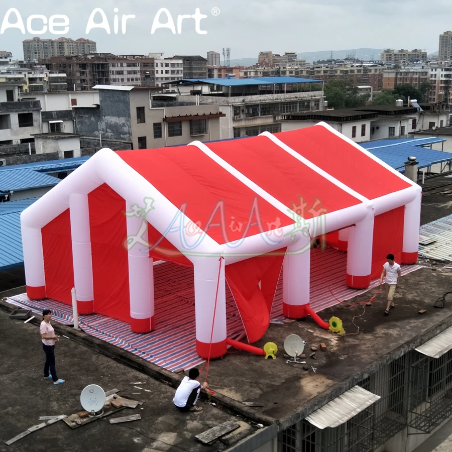 

New Led Strip Inflatable Wedding Tent with Canopy Red Cover and White Beams House with Foldable Doors for Party or Event