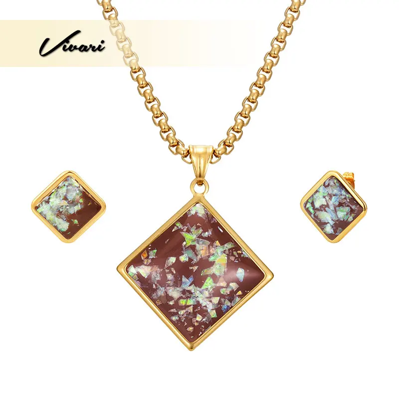 

Vivari Романтический винтажный элегантный комплект ювелирных изделий 3 вида ожерелье золотого цвета женские серьги для полудрагоценных камне...
