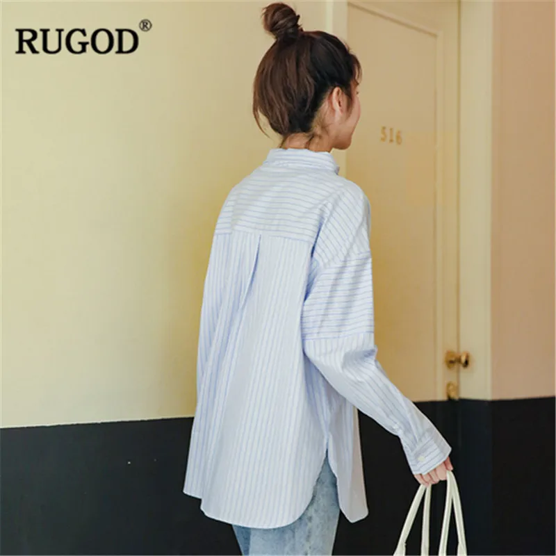 RUGOD Female Long Sleeve Blouse Women striped breasted shirt Casual Office Lady turn down collar top Autumn Blusa |