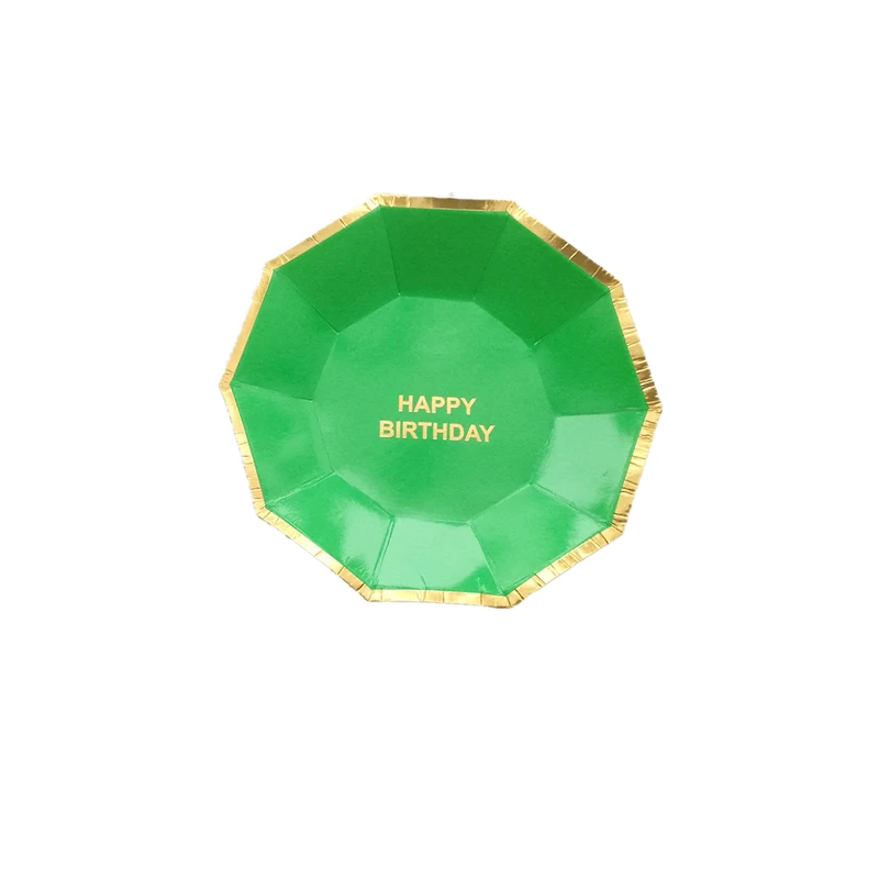 7inch Green 16 шт. большие 9 дюймов маленькие 7 дюймов бумажные тарелки темно-синего цвета с фольгой золото с днем рождения бумаги пластины день рождения партии еды лоток поставки - Цвет: 7inch Green