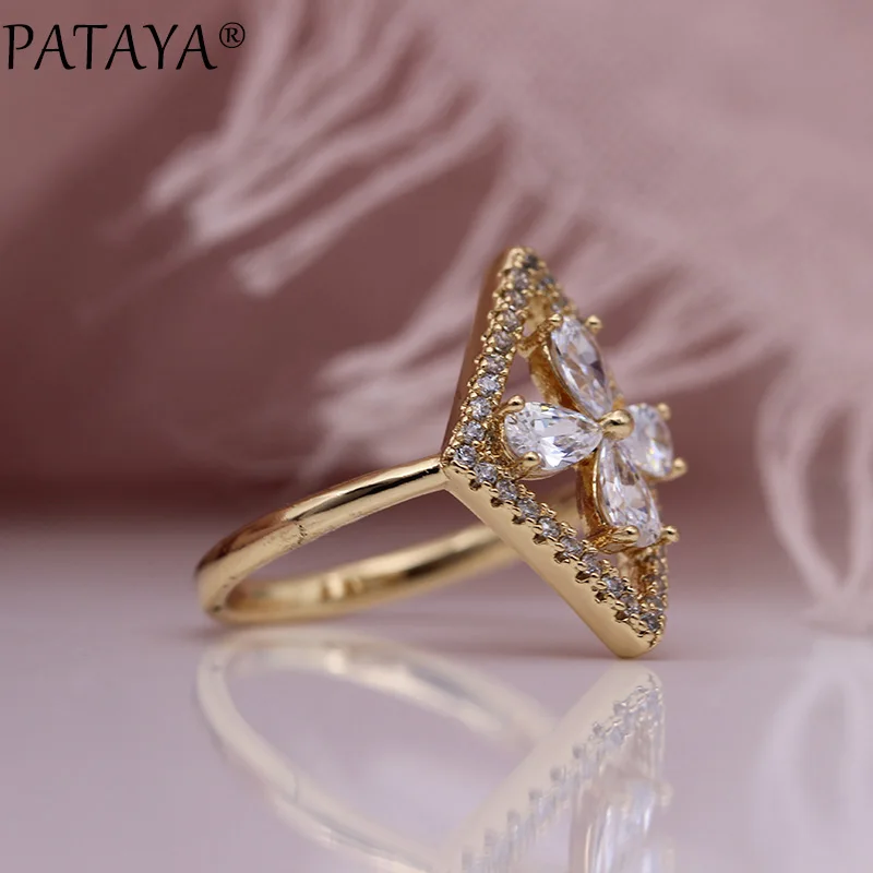 PATAYA, новинка, разноцветные, четыре капли воды, женские кольца, микро воск, инкрустация, квадратные, натуральный циркон, вечерние, модные ювелирные изделия, 585, кольцо из розового золота