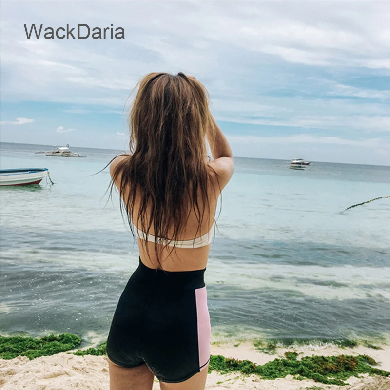 WackDaria, женский купальник, длинный рукав, 3 шт, рашгарды, пэчворк, Одноцветный, с принтом, сексуальный, черный цвет, maillot de bian femma, летний