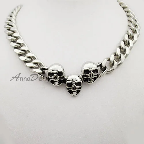 

CHIMDOU fashion punk cuban 50cm choker skull necklace for men jewelry stainless steel link chain AN455