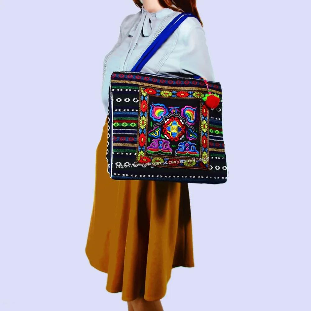 2 внутренний слой винтажная Hmong льняная богемная сумка хобо с вышивкой сумки