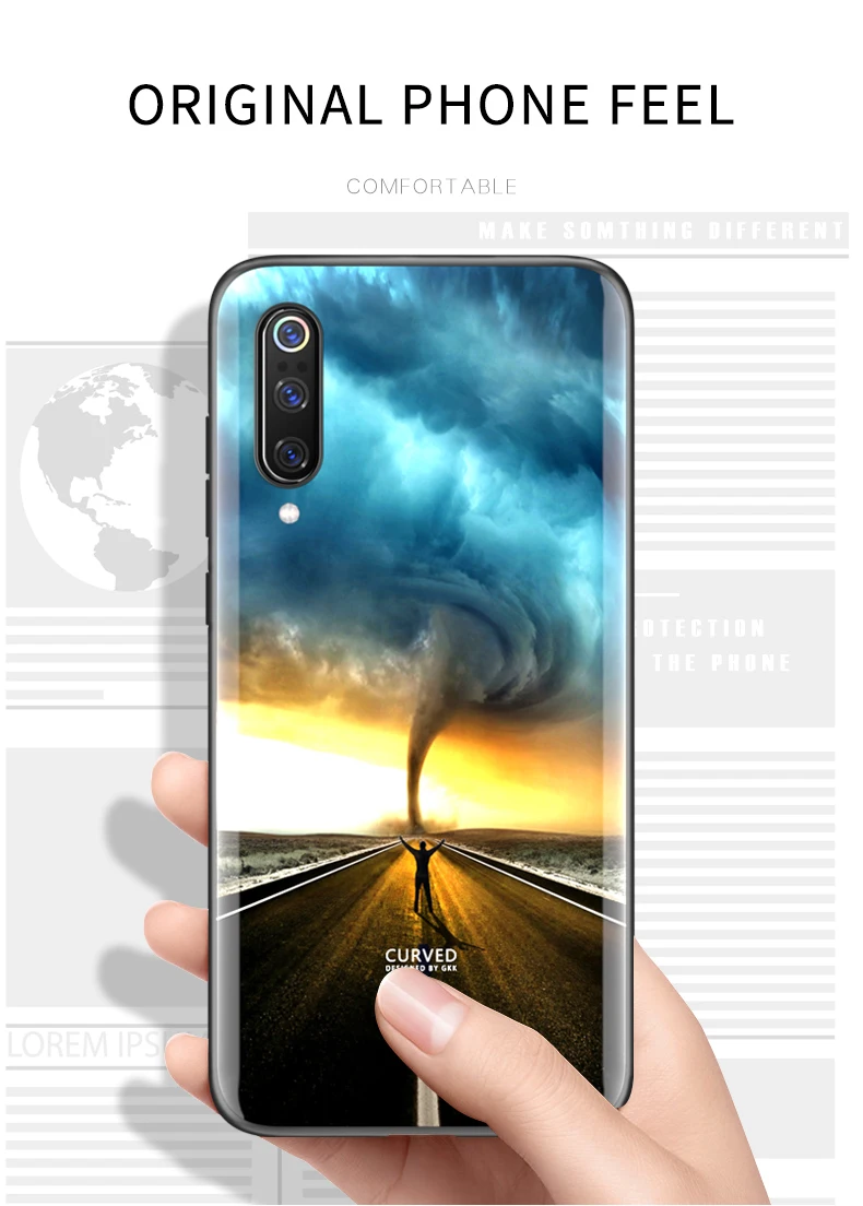 GKK, Роскошный чехол для Xiaomi Mi 9, чехол, противоударный, закругленный, закаленное стекло, мягкий край, TPU, чехол для Xiaomi Mi 9, чехол, Coque Funda