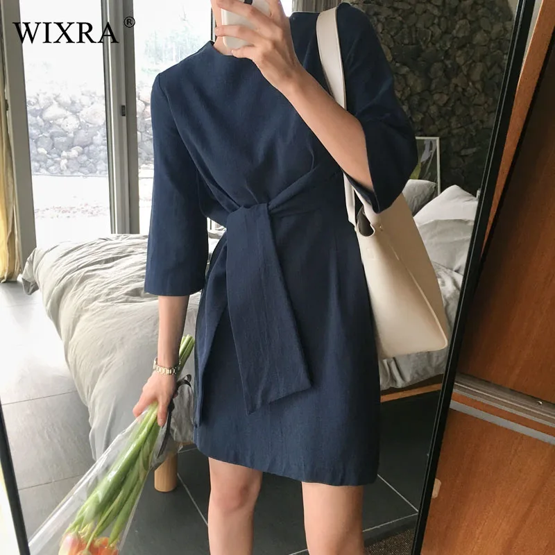 Женское мини-платье на шнурках Wixra Элегантные короткие платья с о-вырезом и