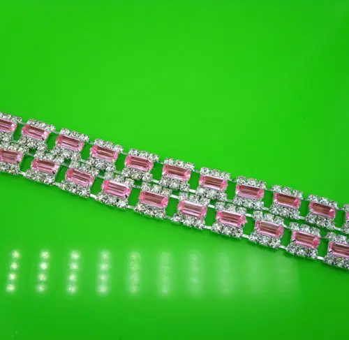 costume applique facted vertical 5x10mm resin 3mm glass crystal rhinestones silver claw chain clothes wedding decorations 10cm - Цвет: pink