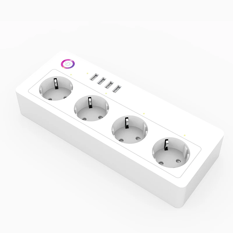 ASEER EU Smart Wifi Power Strip 16A,4 USB Port Surge Protector Multiple Power Sockets 3450W,Work with Alexa Google Home IFTTT