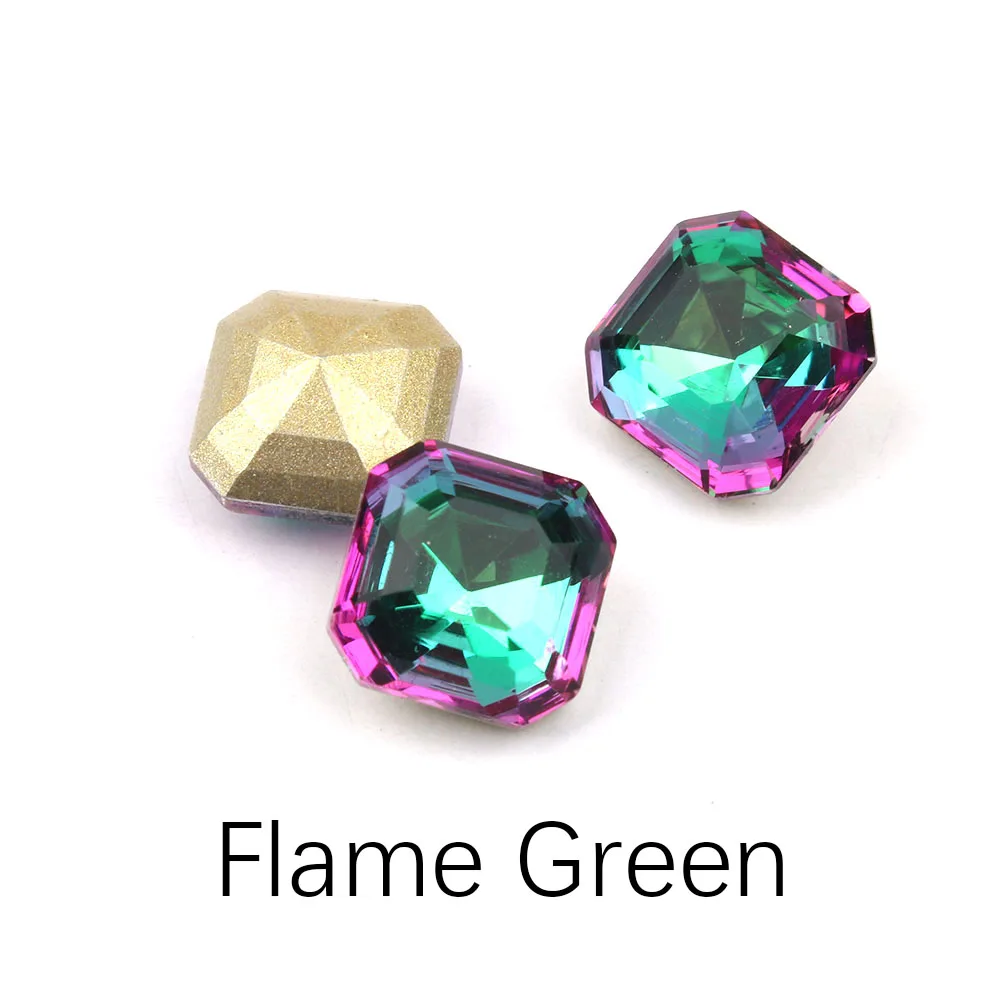 Flame Green Новая восьмиугольная площадь 6 мм/8 мм. Стразы для ногтей. Разноцветное стекло, кристалл, камень 30 шт/100 шт для украшения ногтей - Цвет: Flame Green