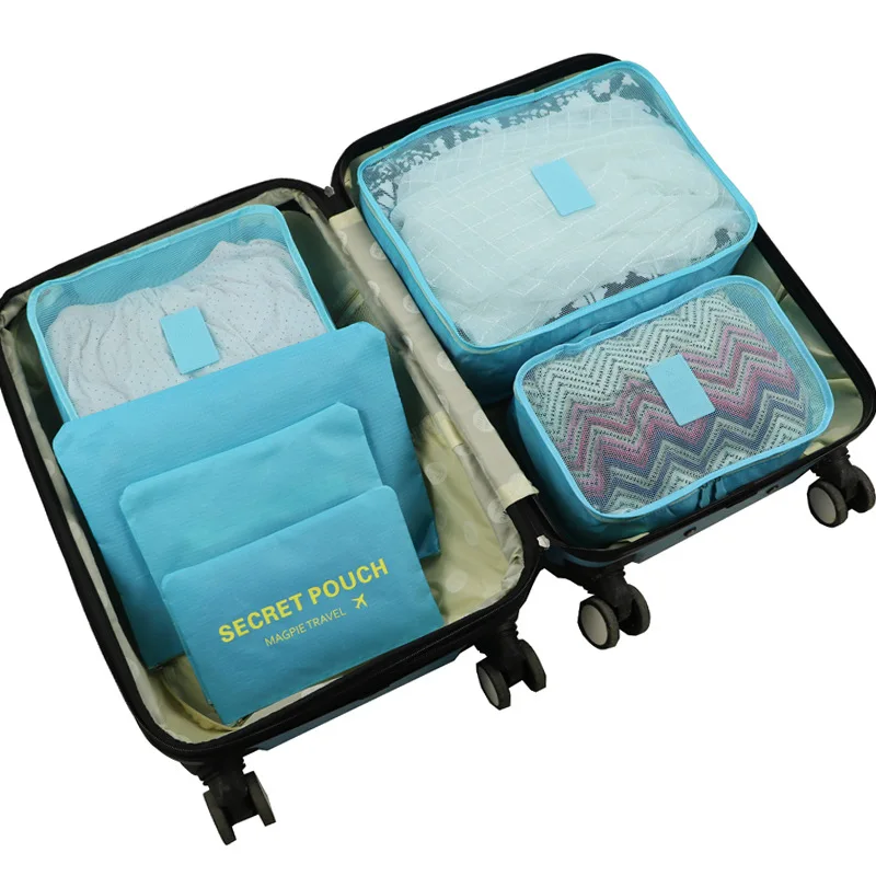 Sky Blue QIAQU 6 шт./компл. путешествия сумки для хранения Портативный Чемодан Органайзер одежда опрятная сумка чемодан упаковка мешок для стирки, аксессуары для путешествий - Цвет: Sky Blue