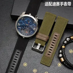 Ремешок для часов с плетеной тканью для мужчин, кожаный браслет со стальной пряжкой, подходит для дизельных часов DZ4318 DZ4283 DZ4305 DZ4290 24 мм 26 мм