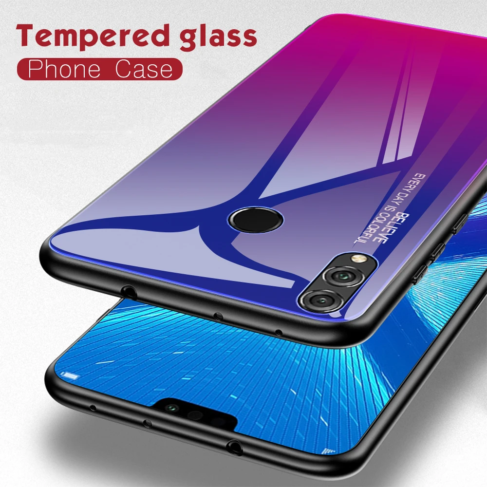 Gradient Tempered Glass Case For Huawei Y9 Y6 Prime 2018 Y7 2019 Phone Cases Honor 7A RU 5.45 7C Pro 5.99 8X | Мобильные телефоны и