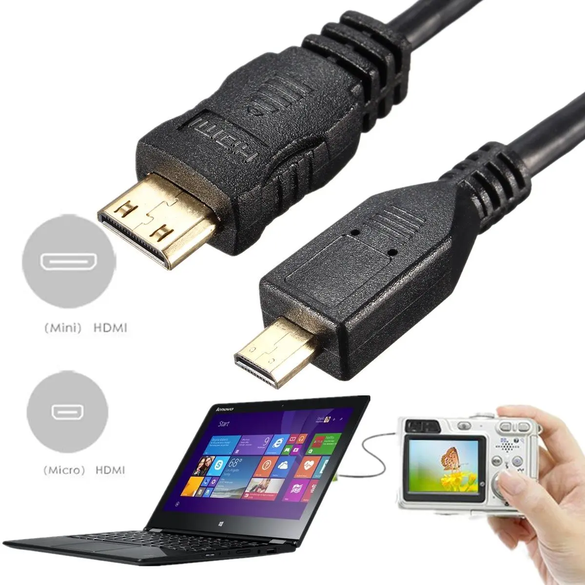 LEORY 30 см 1 фута HDMI 4 Mini штекер к Micro Мужской видео кабель адаптер типа C D Высокое