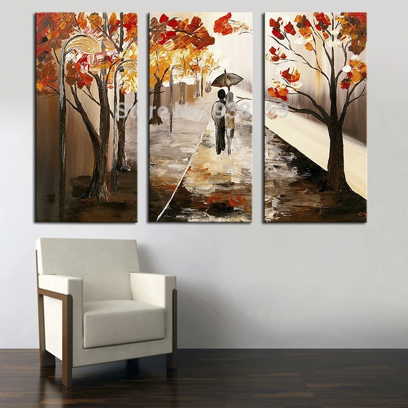 100% ручная работа холст настенные картины влюбленная ходьба пейзаж живопись 3