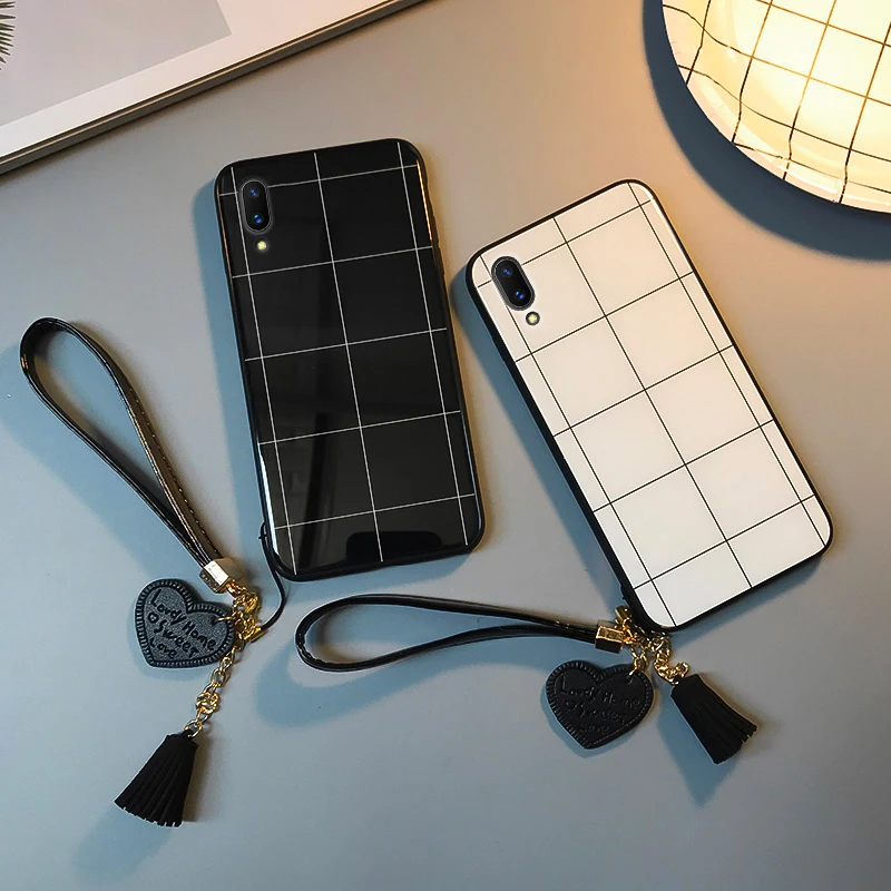 OUKAIXI Black white minimalist lattice Phone Case for Huawei mate10/9/20 case on huawei mate9 Soft Edge PC+Glass Back Cover |