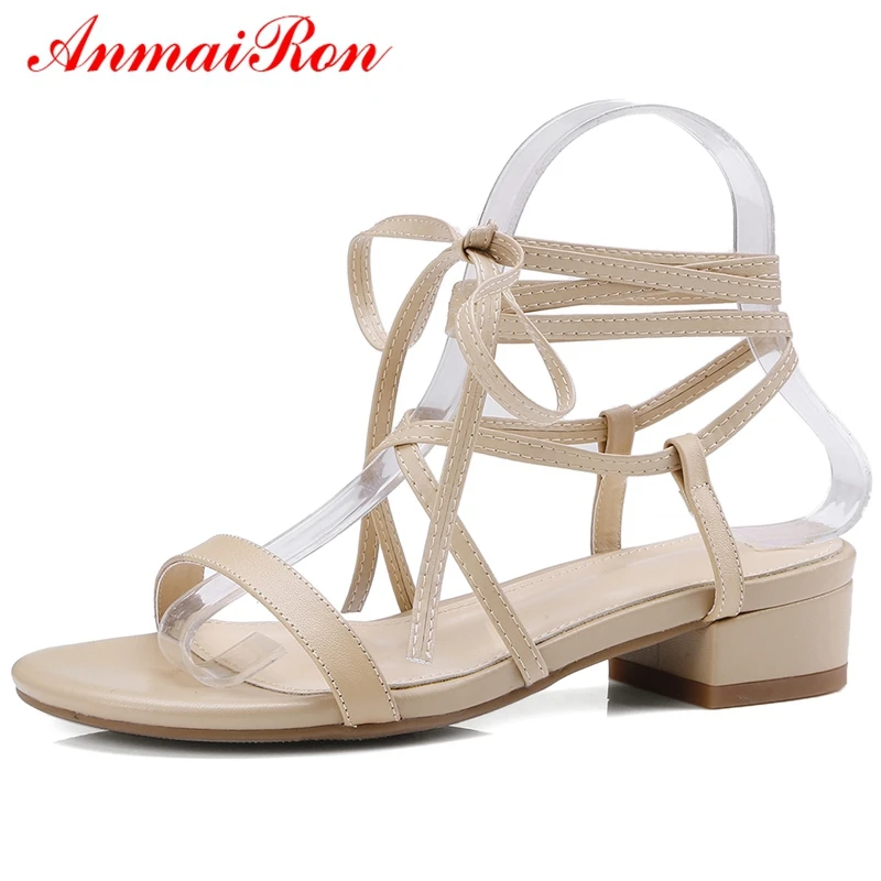 

ANMAIRON Genuine Leather Gladiator Lace-Up Women Fashion Sandals Summer 2018 Casual Women Shoes Size 33-42 LY676