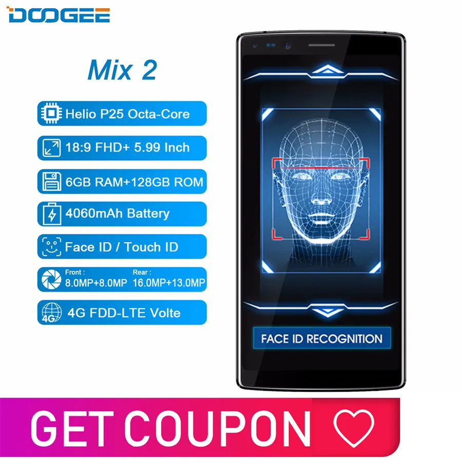 DOOGEE MIX 2 Android 7 1 4G мобильный телефон 5 99 &quotHelio P25 Восьмиядерный 6 ГБ Оперативная