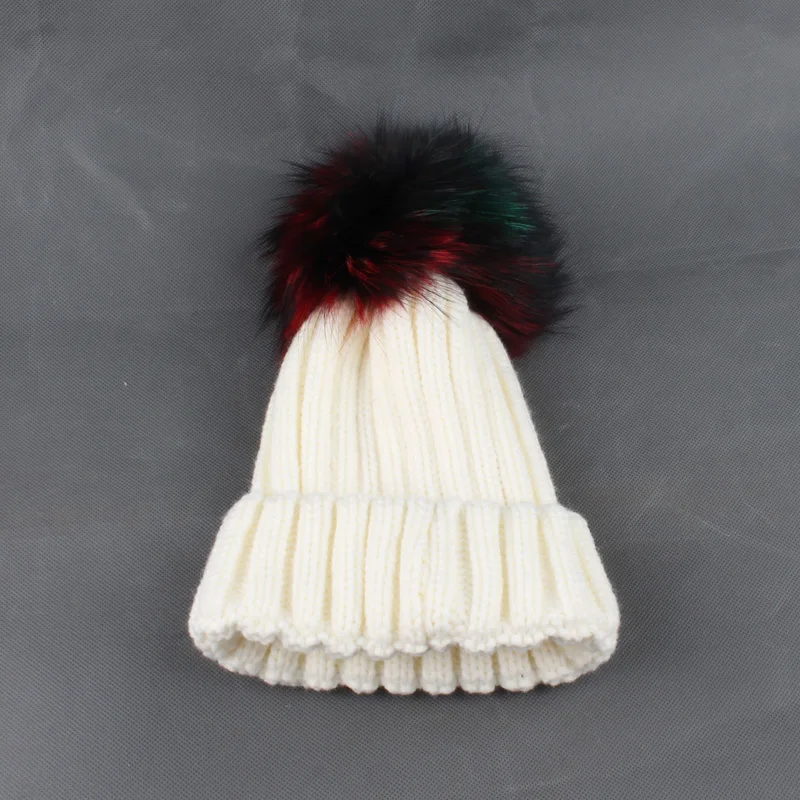 Для детей возраста От 2 до 10 лет с разноцветным мехом шапка помпоном из плотной