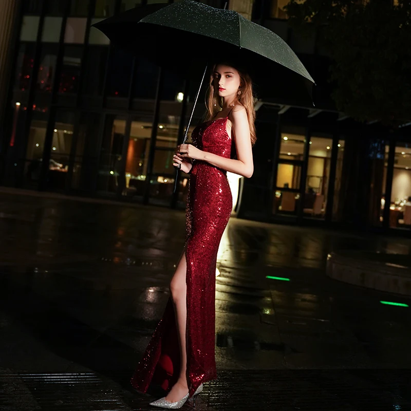 Сексуальное Красное платье Русалка для выпускного вечера es Robe De Soiree милое платье без рукавов с блестками для особых случаев длинное платье для выпускного вечера