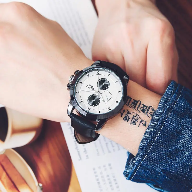 Часы наручные мужские кварцевые с кожаным ремешком модные повседневные