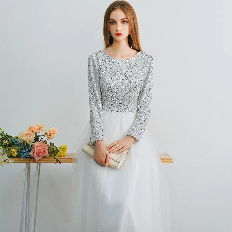 Женское вечернее платье с блестками SSYFashion белое элегантное бальное из мягкого