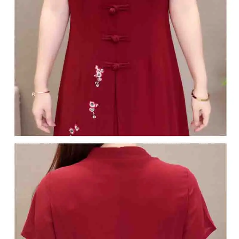 

Vintage Chinese Summer Dress 2019 Women Short sleeve Plus size Embroidered Improved cheongsam Dresses Elegant Party Vestidos