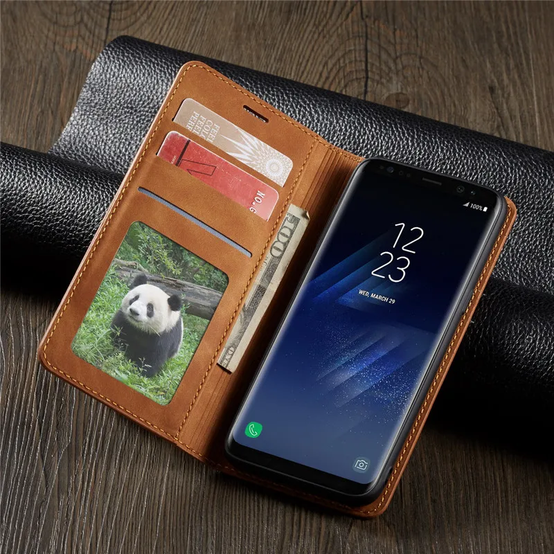Роскошный флип чехол для Samsung Galaxy S8 Plus Магнитный кожаный бумажник подставка слот