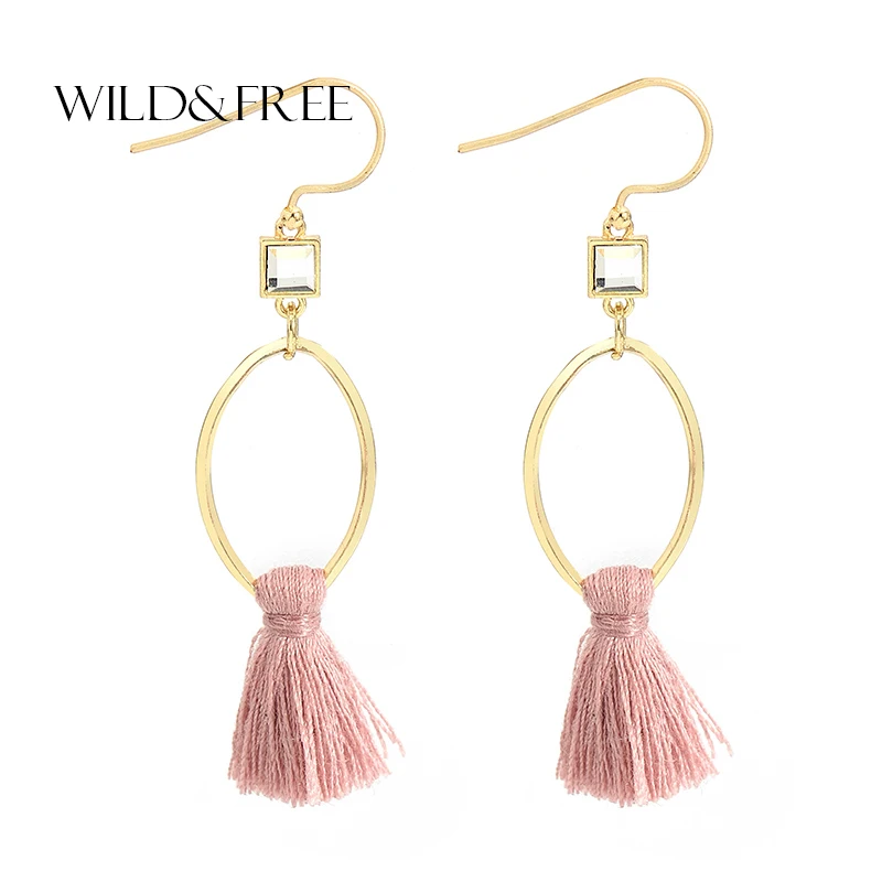 

WILD & FREE New Fashion Long Thread Tassel Dangle Earrings Glass Beads Opal Geometric Shaped Drop Earrings Jewelry Bohemia Style