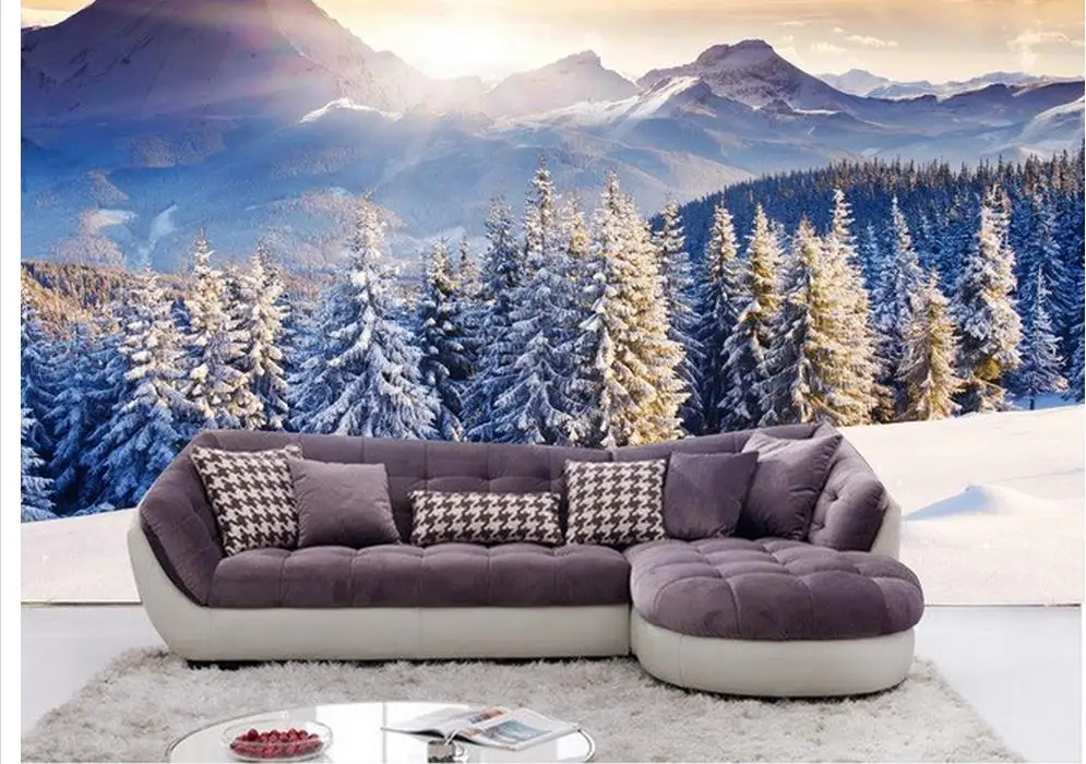 Обои 3d для комнаты настенные под заказ с изображением сосновой иглы снега гор