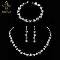 treazy crystal bridal jewelry sets silver color charm floral wedding necklace earrings bracelet set women wedding accessories